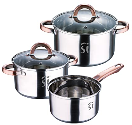 SAN IGNACIO Onil | Batterie de Cuisine 5 pièces | 2 Faitouts de 18 et 20 cm avec Couvercles et 1 Casserole de 16 cm | Acier inoxydable | Résistants, faciles à nettoyer | Pour tous types de cuisinières