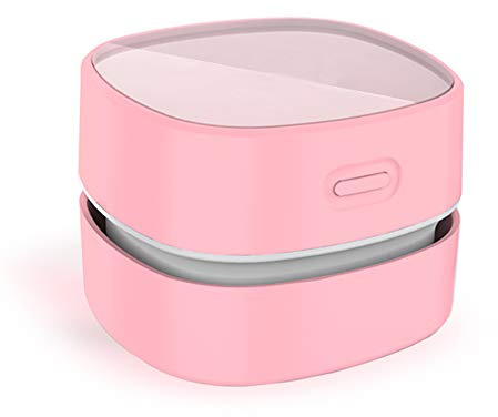 ODISTAR Desktop Vacuum Cleaner,Mini Table dust Sweeper Energy Saving,High Endurance up to 400 mins,Cordless&360º Rotatable for Cleaning Hairs,Crumbs,Computer Keyboard of Gifts for Kids (Pink)