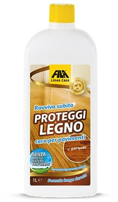 FILA Surface Care Solutions, PROTEGGI LEGNO, Cera per Parquet Verniciato, Prefinito e Laminato, Azione Ravvivante Parquet, Protegge da Usura e Graffi con un Sottile Strato di Protezione Parquet,1L