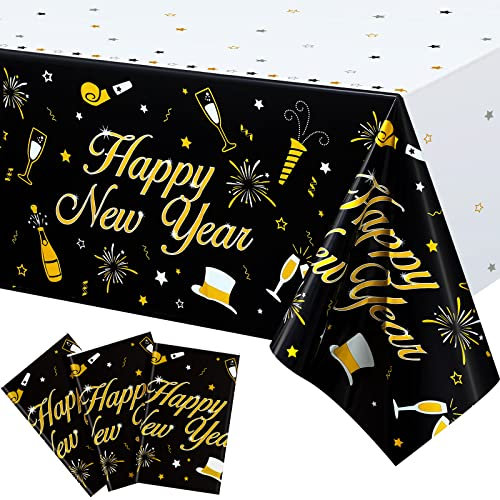 Sumind 3 Copritavoli Happy New Year Tovaglia in Plastica Monouso e Oro e Copritavoli Banner di Capodanno Oro per Forniture di Decorazioni a Tema Feste di Capodanno Cinese 2021 in 54 X 108 Pollici