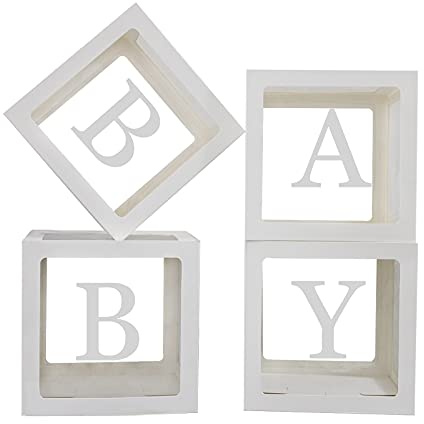 Baby Boxes with Letters for Baby Shower,Clear Baby Shower Decorations Block Boxes for Gender Reveal,Transparent Balloon Box Backdrop Birthday Party,4PCS