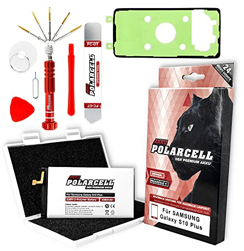 PolarCell Batterie pour Samsung Galaxy S10 Plus | 10+ SM-G975F avec kit d'outils & adhésif pour cadre | 4300mAh | Capacité de 200 mAh en plus que la batterie d'origine | Cellules de qualité A+