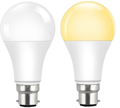 Akynite Dusk to Dawn Sensor Light Bulbs B22 12W LED Warm White 3000K, 1000LM, Auto on/Off Outdoor Light Bulbs BC Bayonet Cap, Twilight Bulbs for Porch Ceiling Lights, Security Lighting, Pack of 2