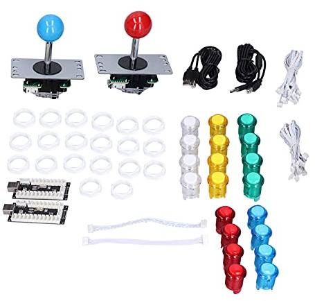 Dpofirs 2 Spieler LED DIY Kit für USB PC Game DIY Inklusive 2X Joysticks 20x LED Buttons, 20 X Button Fixing Ring, 2 X Encoder Board, 2 X Joystick Cap