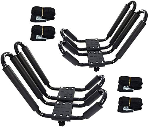 H-YEEU 4 Stück Kajakträger, Kajakhalter Auto, Bootshalter Autodachträger universal, Kajakstütze Bootsträger inkl. 4 Allzweckgurte, J Bar Kajak Dachgepäckträger