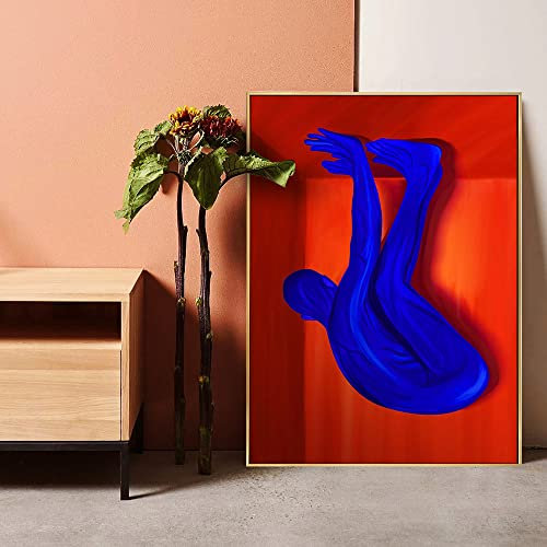 Modernes Ölgemälde für Wohnzimmer, modern, abstraktes Klein-Blau, große Größe, hängendes Gemälde, Orange und Rot und Blau, hochwertiges Kunstgemälde, Villa Kunstzentrum, Blau, 70 x 100 cm