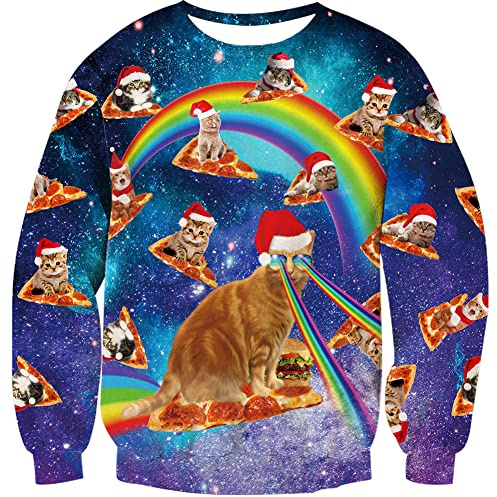 Loveternal unisex jultröja 3D ful jultröja rund hals långärmad topp S-3XL, 1 julkatt 2, XL