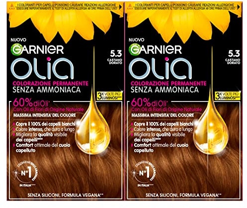 Garnier Olia ammoniakfri permanent hårfärg med blomolja ursprungsolja lysande och närande 5,3 gyllene rödbrun - 2-pack