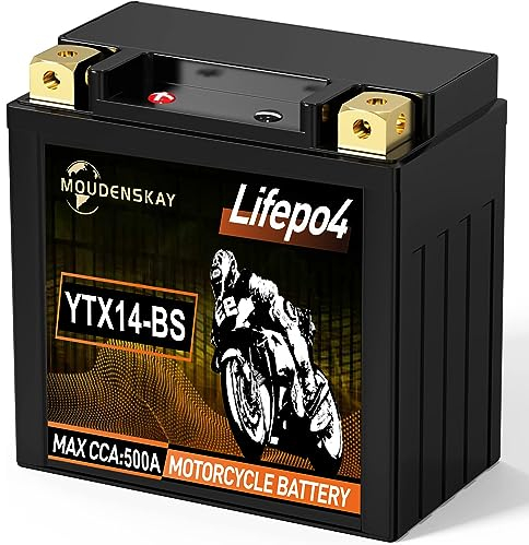 MOUDENSKAY Lithium Motorrad Batterie 12V Lithium Powersports Batterie mit BMS (YTX14-BS 12.8V 8Ah 500CCA) LiFePO4 Motorrad Batterie Starterbatterien für Motorräder, ATV, UTV, Wasserfahrzeuge, etc