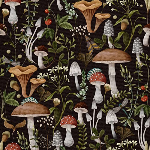 HEKO PANELS Stoff Oxford Wasserdichte Meterware Canvas-Stoff Polyester Stoff Zum Nähen Nähstoffe Dekostoffe Wasserabweisend Blickdicht Pilze 3 Meter 155 x 300 cm