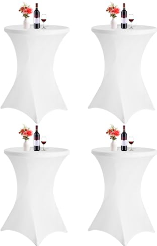 4er-Set Weiß Stretch Stehtisch Husse, Spandex Quadratische Ecktischdecke Passend für Ø 80-85cm Kleine Bar Esstische,Waschbare Tischdecken für Mariage Réceptions - und Kneipentische（80×110 cm）