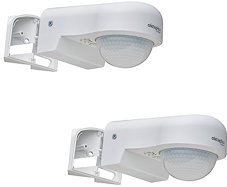 Oktaplex Set de 2 Don Sensor de Movimiento Exterior 230V IP65 240° Sensor infrarrojo Ajustable 10m de Alcance Blanco Incl. Soporte esquinero