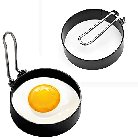 moldes para huevos escalfados, For freír 2/1 piezas Anillos for freír huevos Molde de tortilla de metal antiadherente con mango Moldes redondos for panqueques for cocina Anillo de huevo frito (Color :