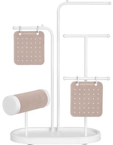 SONGMICS Schmuckständer, Schmuckhalter, Schmuckaufbewahrung, Metallrahmen, 2 kleine Ohrring-Organizer, 4 Hängestangen, Kettenständer, für Ohrringe, Armbänder, Ringe, weihnachten, wolkenweiß JJS025W01