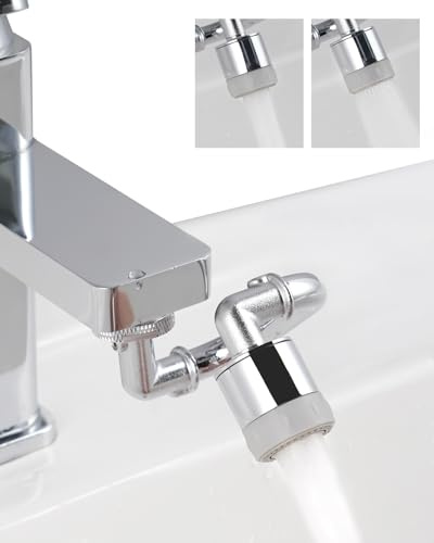 Hibbent Wasserhahn Aufsatz für Metallhähne, 24mm Außengewinde, Chrom | 1080 Grad Verlängerungshahn Rotierender Wasserhahn mit 5 Adapter, 2 Wasserabgabe modi für wasserhahnaufsatz für Bad und Küche