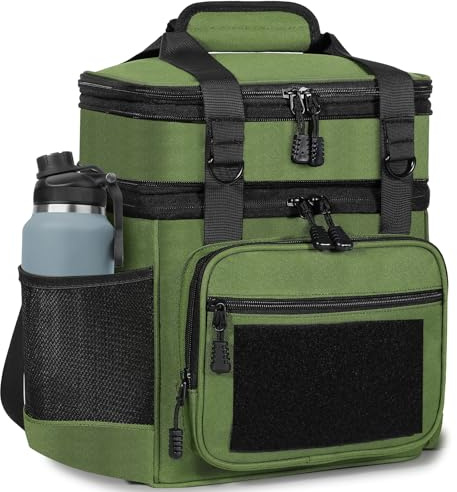 Double Deck Insulated Lunch Box, Expandable Large Lunch Bag Leakproof Cooler Bag Lunch Pail for Men Women Adults Work Shifts Travel Daytrip,16L,Army Green
