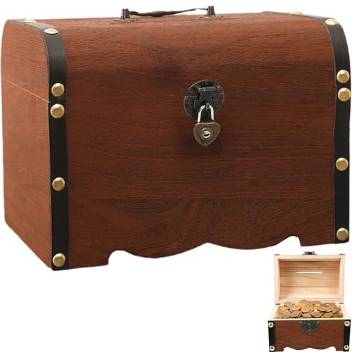 Katleay Schatzkiste Holz, Schatztruhe Kindergeburtstag, Schatztruhe Kinder, Schatzkiste Kindergeburtstag, Schatztruhe mit Schloss und Schlüssel, für Aufbewahren, Kindergeschenk(20 x 14.5 x 15 cm)