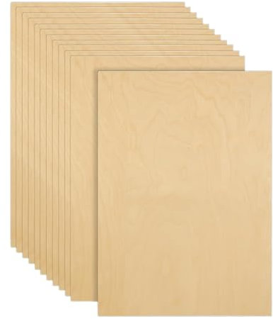 SHUESS Lot de 12 panneaux de bois de tilleul non traité, contreplaqué, 420 x 300 x 1,5 mm, panneaux de bois pour travaux manuels, contreplaqué de 2 mm, panneau de particules pour bricolage, modélisme,