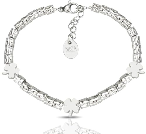 SAGA GIOIELLI® Bracciale Donna Granelli Pepite Martellate Acciaio Vari Pendenti
