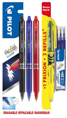 Pilot FriXion Clicker Pens mclick 07 Bonuspack 3 LightRefillset