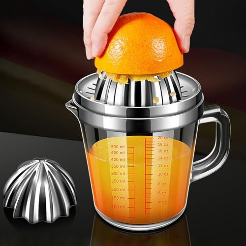 MRDEER Exprimidor Manual de Acero Inoxidable con Doble Cabezal para Naranja, Pomelo, Limón - 500 ml