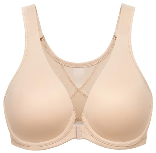MELENECA Women's Front Fastening Bras Plus Size Unlined Underwire Back Support Posture Bra Beige 38G