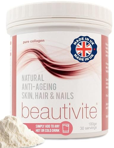 Beautivite 100% Pure Collagen Powder - Hot or Cold Hydrolyzed Drink, Tasteless & Dissolves Easily - Salt, Yeast, Lactose & Gluten Free - Bovine Collagen Powder for Women, 30 Servings