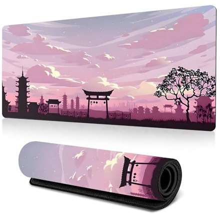 Hearda Mauspad XXL/XL/L, 3D Japanischer Stil Gaming Mauspad, Mauspad mit Anti - Rutsch Gummiboden, Vernähte Kanten Mousepad, Abstraktes Mouse pad für Büro, Zuhause (Rosa,1200x600x3mm)