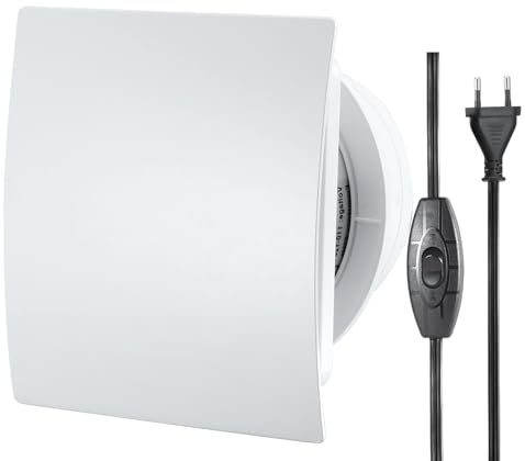 Moonjor 100mm VMC Extracteur d'Air avec Interrupteur, 1m UE Prise pour Salle de Bain, Cuisine, Bureau, WC, IP45 Étanche, 12W 220-240V