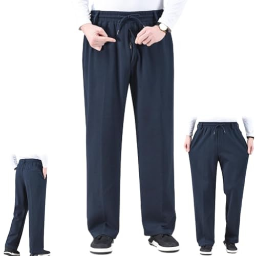 CupitiDU Pantaloni da uomo elasticizzati in vita per anziani, casual, anziani, con cerniera, a vita alta, comodi pantaloni da jogging da uomo (blu navy, XXL)