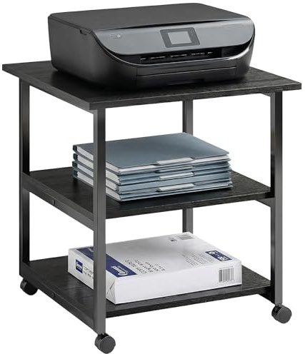 HOMCOM Carrello Porta Stampante a 3 Ripiani con Ruote 50x50x52.5cm Nero