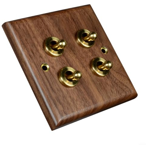 Interruttore a levetta retrò a 1/2 vie con piastra in legno di noce nero e leva in ottone, interruttore decorativo da parete fatto a mano per il controllo dell'illuminazione domestica, facile da