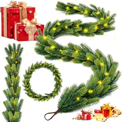 Kenvora Guirnalda Arbol de Navidad Decoracion Adornos - 1.8M Luces de Navidad Exterior Interior Pilas, Luces LED Corona para Arbol Puerta Balcon La Casa Pino Cortina