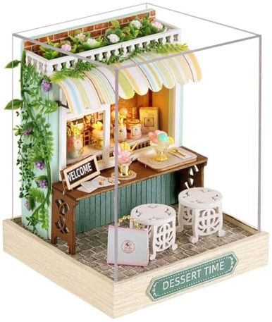 Kit De Construcción De Casa Miniatura,Decoración del Hogar De Madera con Luz - Kit De Construcción De Casita De Muñecas Pequeña - para Salón Dormitorio Mesa Cocina Oficina Interior Navidad Cumpleaños
