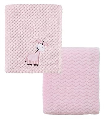 CREVENT 2 x 75 cm x 100 cm, niedliche, gemütliche, Flauschige, warme Babydecken für Säuglinge, Kleinkinder, Bettwäsche, Kinderbett, Kinderwagen – Giraffe + Rosa