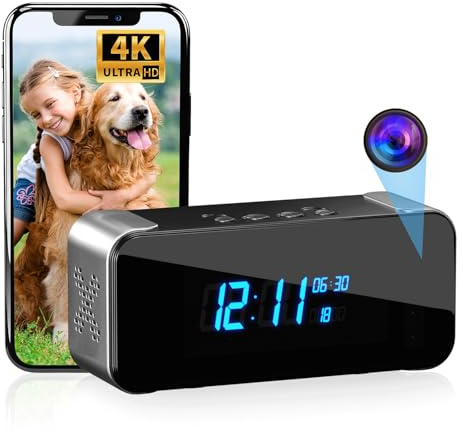 MEBAO Hidden Camera with Alarm Clock & Bluetooth,Ultra 4K HD Wireless Indoor Camera for Home Security,WiFi Mini Nanny Cam with Night Vision,Motion Detection,Remote Live Stream