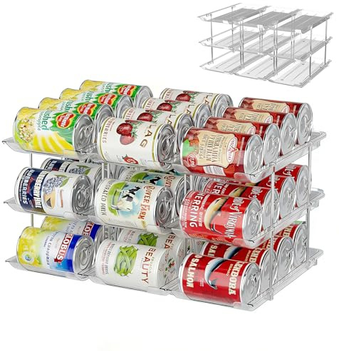 3-Tier Can Dispenser for Fridge & Pantry, Adjustable Height & Width Tin Can Organizer, Rolling Drink Dispenser for Soda, Beer, Cat & Dog Wet Food, Space-Saving Can Rack for Freezer & Cupboard Storage