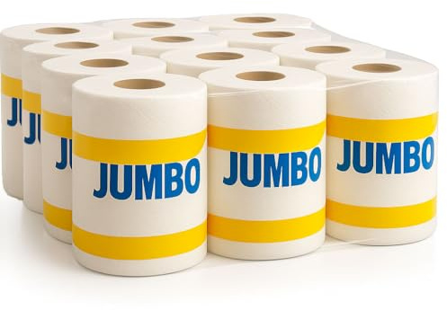 Essuie-tout Rouleau Jumbo 2 Plis – Pack de 12 Rouleaux Super Absorbants – 150 Feuilles/Rouleau – Essuie-tout Professionnel Épais et Résistant pour Cuisine, Atelier, Bureau