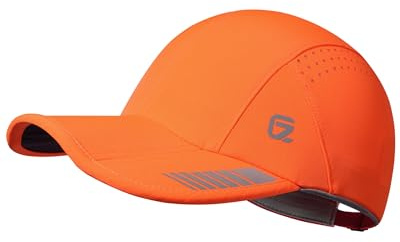GADIEMKENSD Cappellino Sportivo Pieghevole UPF 50+ con Dettaglio Riflettente, Cappello da Corsa ad Alte Prestazioni in Mesh Traspirante Dri Fit per Golf, Tennis, Allenamento, Arancione Fluorescente M