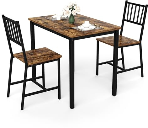 Jazifit 3-Piece Dining Table Set for 2, Space-Saving Kitchen Table Set for Small Spaces, Industrial Breakfast Table for Apartment, Studio & Nook, Natural Wood & Metal,Brown