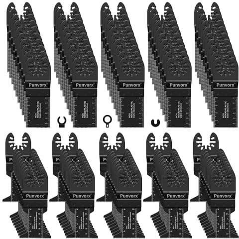 Punvorx 100Pcs Multi Tool Blades for Wood, Plastic, Plaster Cutting | Professional HCS Blades, 44MM Wider, Universal Fit, Compatible with Dewalt, Milwaukee, Ryobi, Dremel, Bosch