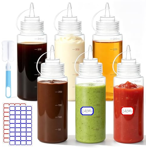 YIYICO Squeeze Flasche Dosierflasche Quetschflasche mit Kappen 240ml 6Stk | Soßen Flasche BPA Frei für Drip Cake Backen Ketchup Scharfe Olivenöl Condiment Flaschen
