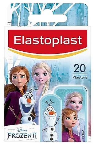 Elastoplast Disney Frozen Plasters, Assorted Sizes (20 Pieces), Coloured, First Aid Wound Care for Children with Frozen Designs, Various Sized, Skin-Friendly