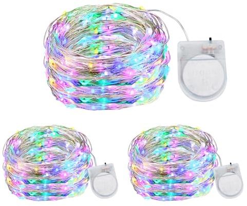 innotree 3 Pack Coloured Fairy Lights CR2450 Battery Operated | 3M 30LED Waterproof Silver Wire Fairy String Light for Indoor Lighting, Christmas, Party, Wedding, Bedroom, Jars Bottle Decor