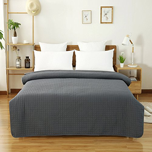 Laneetal Tagesdecke Steppdecke Bettüberwurf Patchwork Flanelle Wendedesign Kariert, Bettdecke Stepp Decke Doppelbett unterfüttert und Gesteppt, Dunkelgrau, 170x210 cm