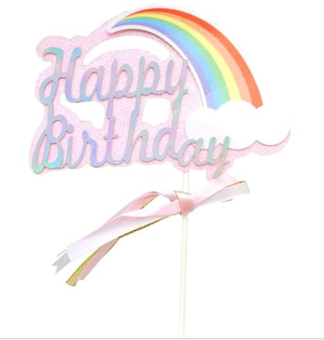 AILEXI Handgemachte 1 Count Glitter Kuchen Dekorieren Toppers - Happy Birthday Pink und Silber Regenbogen