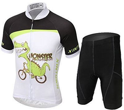 Cykelkläder, unisex barn, pojkar, kortärmad topp + vadderade shorts), barn, monster, 6–7 år