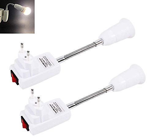 Akynite Lampenfassung E27 ohne Kabel mit Schalter für Küche Wandlampe, AC 230V, Schwanenhals Fassung für Glühbirne, Spot Leselampe Bett E27, Beleuchtung Indirekt Innen, 2er-set