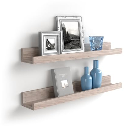 Mobili Fiver, Coppia Mensole portafoto-quadri First, 80 cm, Olmo Perla, 80 cmx13 cmx8 cm, Nobilitato, Mensole da muro per Camera, Ingresso, Soggiorno, Ufficio, Made in Italy
