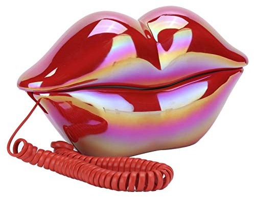 Teléfono Antiguo Decoración para el hogar, Teléfono Fijo con Cable de la Vendimia Teléfono Retro Europeo clásico Galvanoplastia Teléfono de Labios Divertido(Rojo)